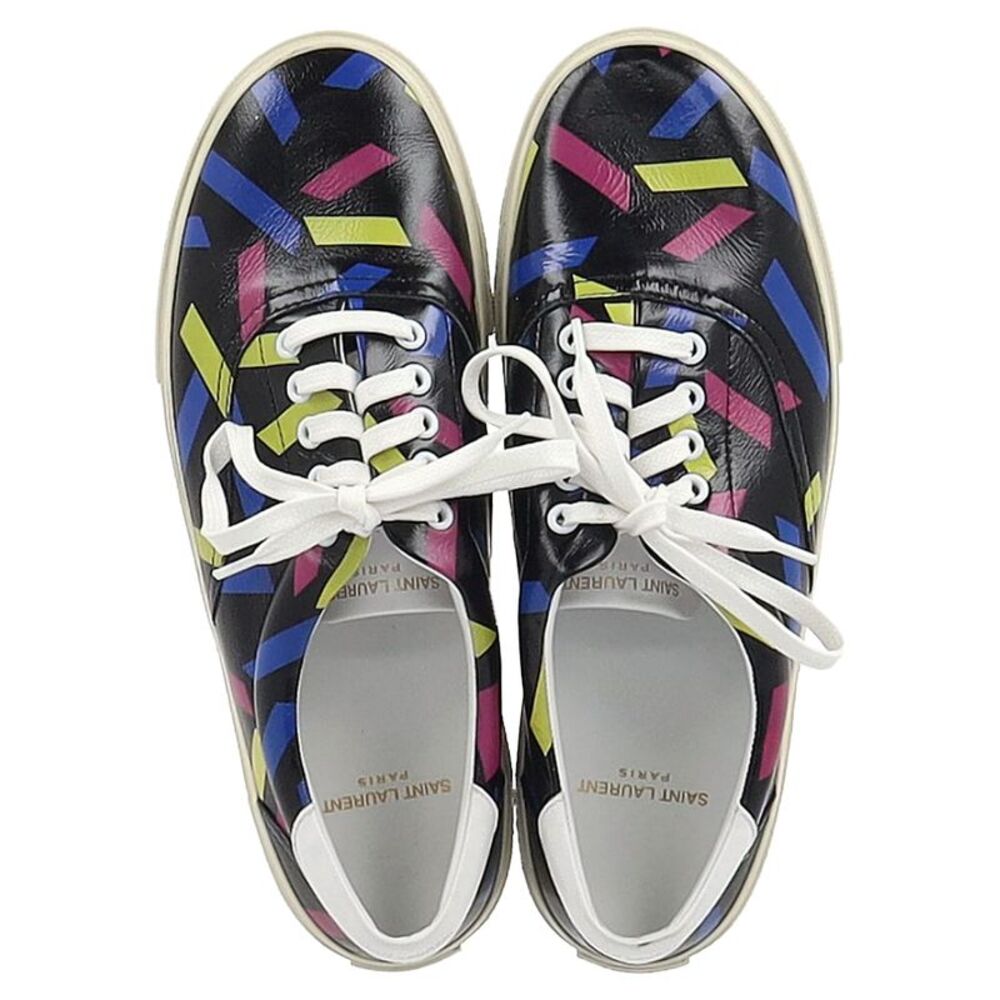 Saint Laurent Printed Low Top Snekaers in Black Leather - Picture 3 of 10